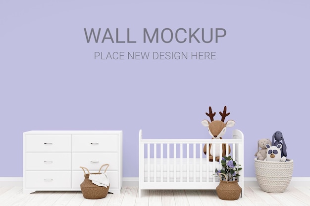 3d rendered illustration of kids nursery with white cot bed