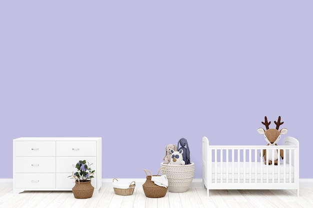 3d rendered illustration of kids nursery with white cot bed