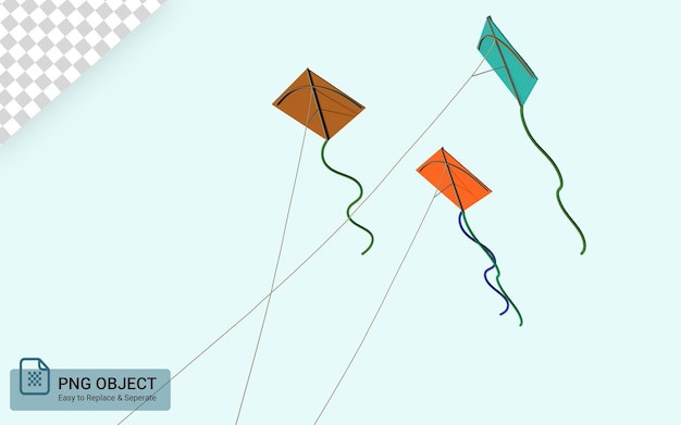 3d rendered kites flying with transparent background