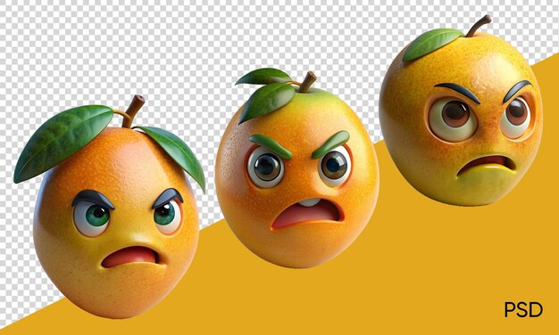 PSD 3d rendered mango characters displaying emotions