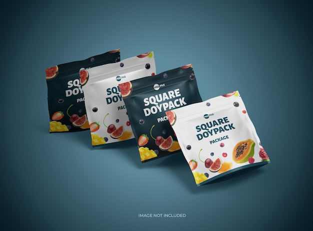 3D rendered mockup template for a square glossy sealed doypack