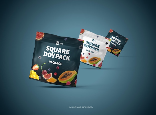 3D rendered mockup template for a square glossy sealed doypack