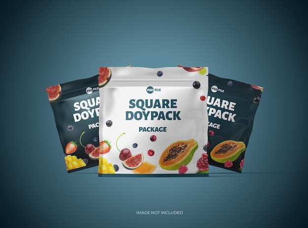 3D rendered mockup template for a square glossy sealed doypack