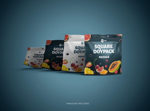 3D rendered mockup template for a square glossy sealed doypack