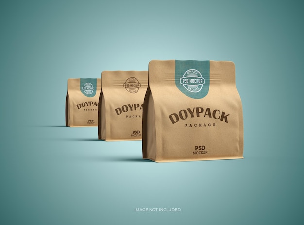 3D rendered mockup template for a square paper doypack packaging with a zipper