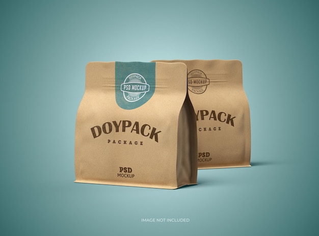 3D rendered mockup template for a square paper doypack packaging with a zipper