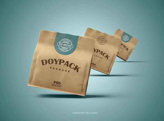 3D rendered mockup template for a square paper doypack packaging with a zipper