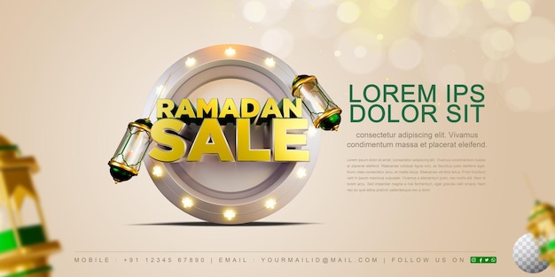 3d rendered Ramadan Kareem sale Banner or greetings with editable background