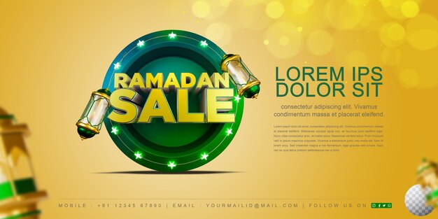 PSD 3d rendered ramadan kareem sale banner or greetings with editable background