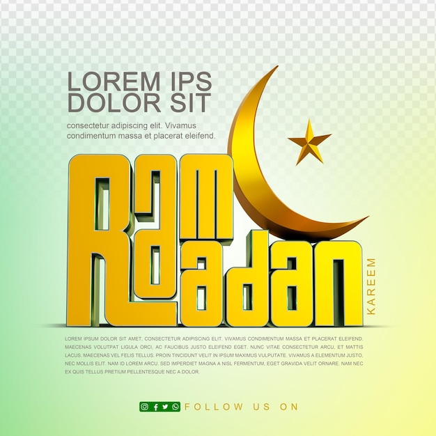 3D Rendered Ramadan Kareem Social Media Post with Editable background