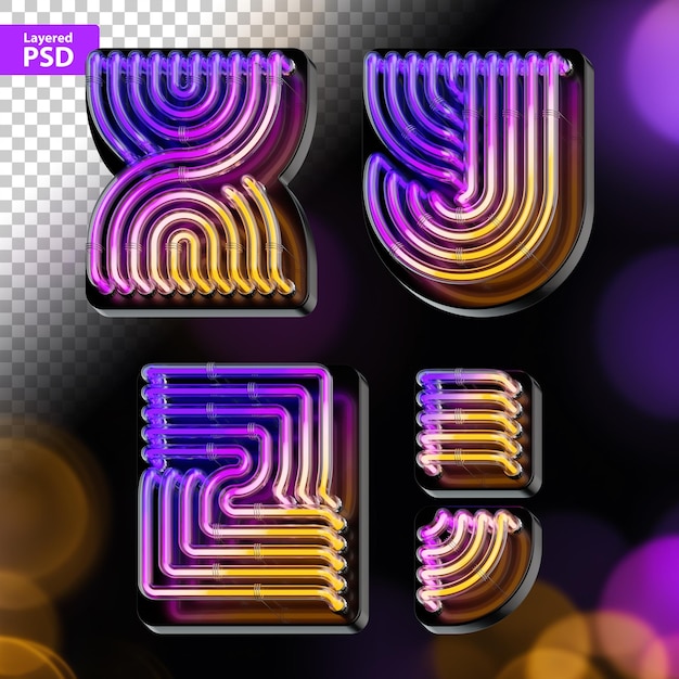 3d rendered set of bold letters made of colorful gradient glowing neon tubes