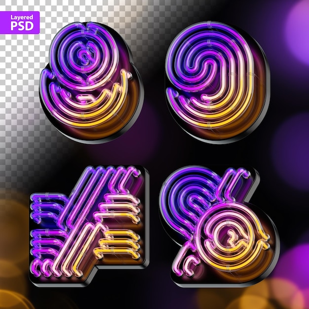 3d rendered set of bold letters made of colorful gradient glowing neon tubes