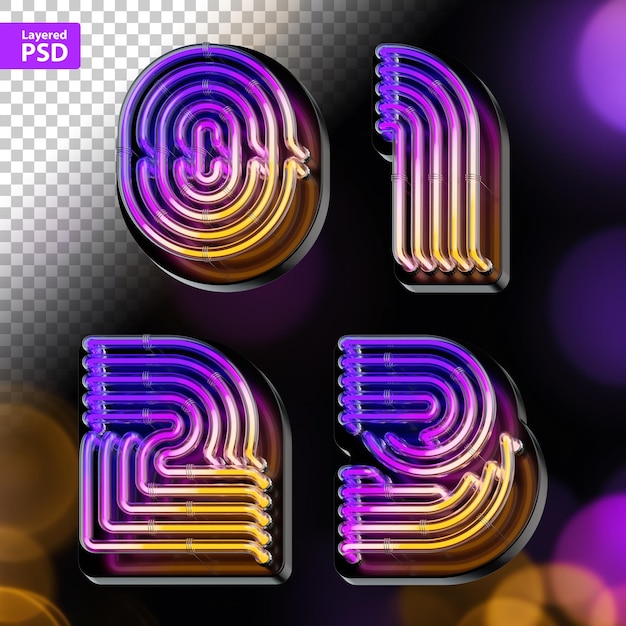 3d rendered set of bold letters made of colorful gradient glowing neon tubes