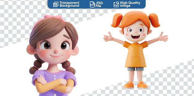 3D Rendered Set Collection of Simple Cartoon Happy Girl for Childrens Day