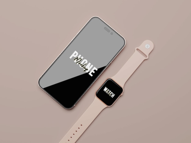 3D rendered smart watch and phone display mockup