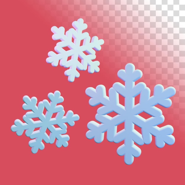 3D rendered of three falling snowflakes with soft nad matte color