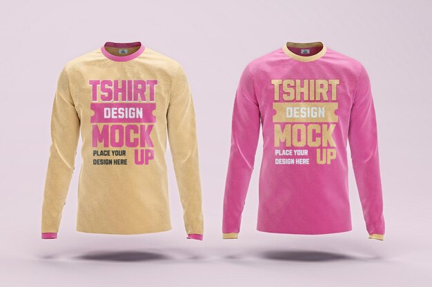 PSD 3d rendered two long sleeve t shirt psd mockup design