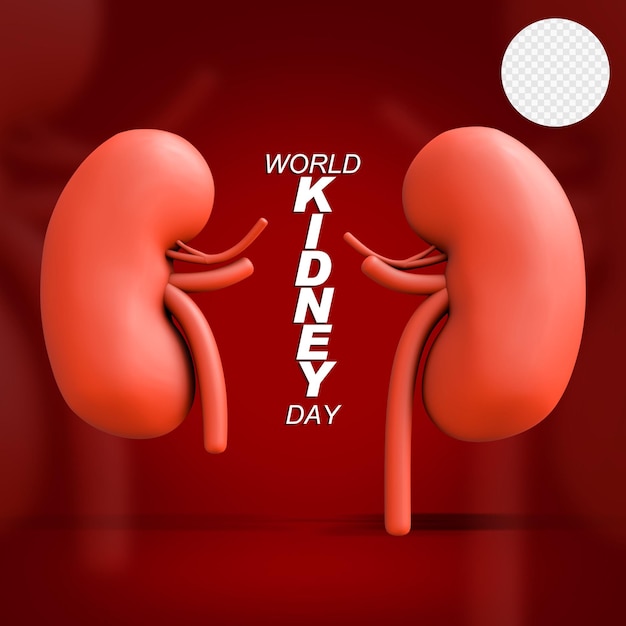 3D Rendered World Kidney Day Social Media Square Template with Transparent Background