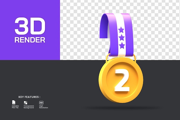 3d rendering 2nd winner gold medal award. useful for achievement or sport illustration