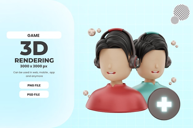 3d rendering add friend game icon object premium psd