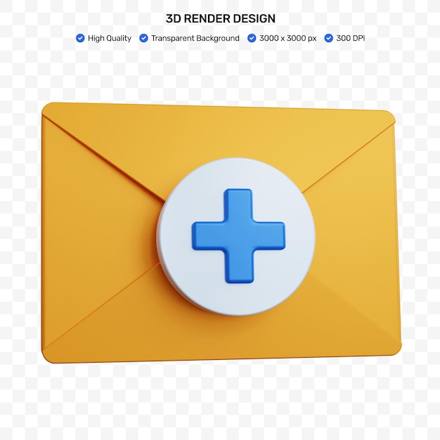 3d rendering add mail yellow isolated