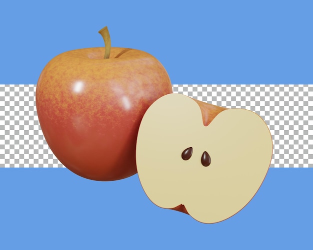 3d rendering apple cut in half red and yellow color tranparent