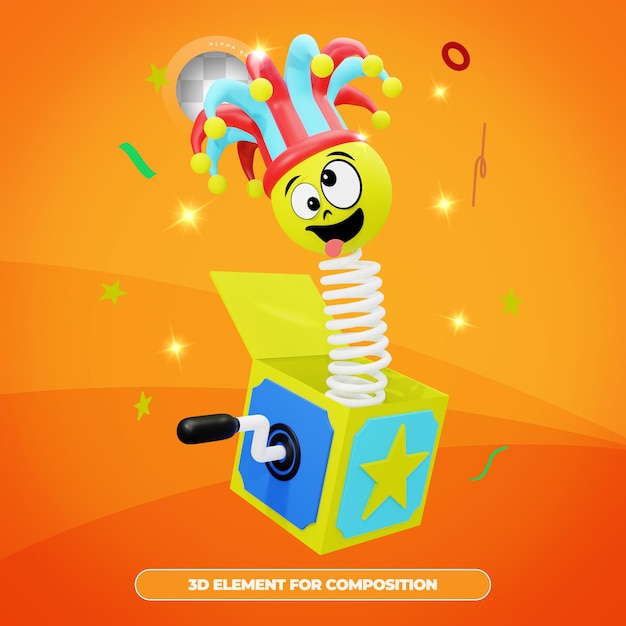 3d rendering of April fools day surprise box with emote isolated