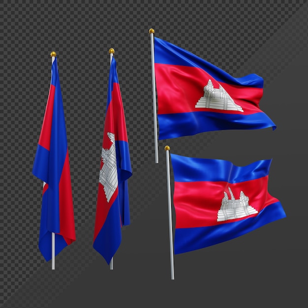 3d rendering asia cambodia flag fluttering and no fluttering