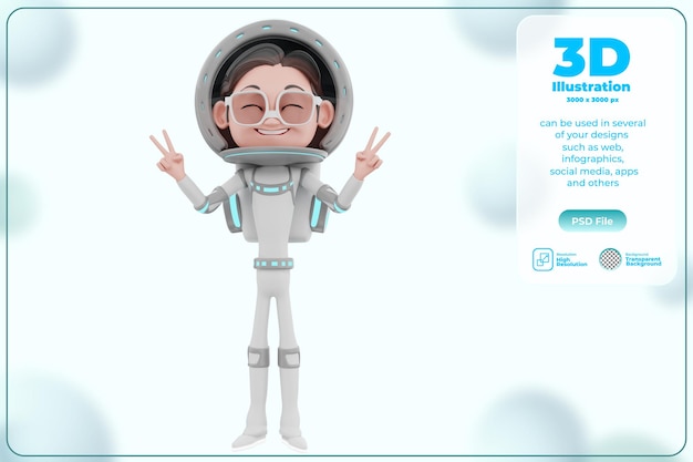 PSD 3d rendering of astronaut character illustration