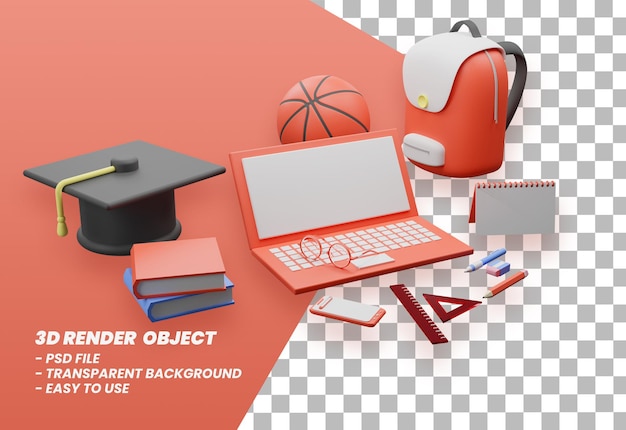 3d rendering back to school illustration premium psD