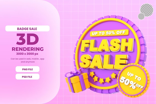 3d rendering badge flash sale with gift icon