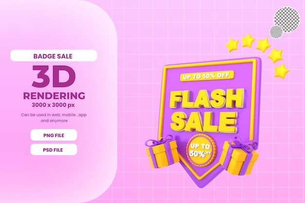 3d rendering badge flash sale with gift icon