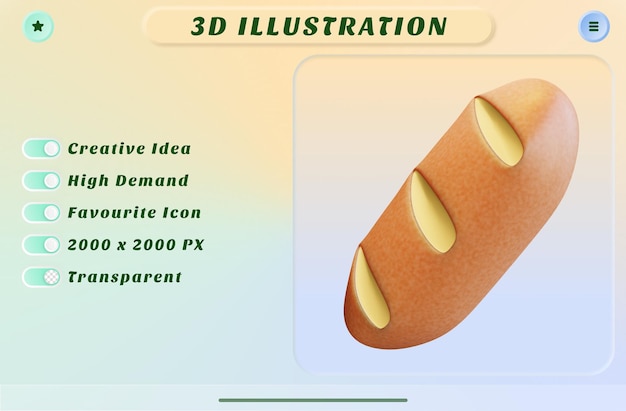 3d rendering baguette bread tasty