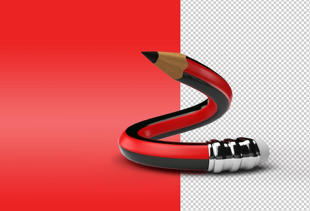 3d Rendering of Bent Pencil Transparent Psd File.