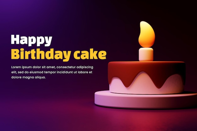 3d rendering of birthday cake illustration or 3d birthday cake banner template