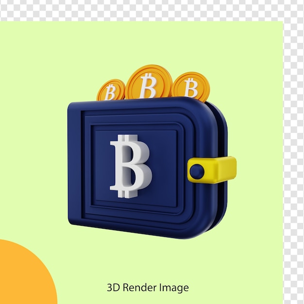 3d rendering of bitcoin crypto coin wallet