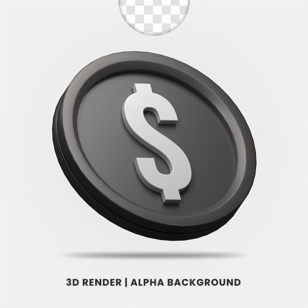 3d rendering of black dollar coin isolated. Useful for business or e-commerce illustration.