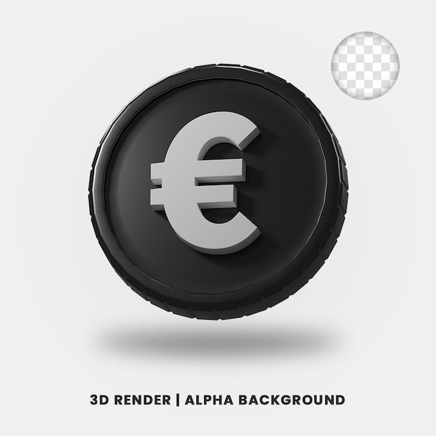 3d rendering of black euro coin with glossy effect isolated. Useful for business or e-commerce project illustration.