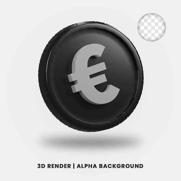 3d rendering of black euro coin with glossy effect isolated. Useful for business or e-commerce project illustration.