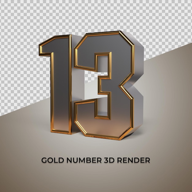 3D rendering black gold silver number 13