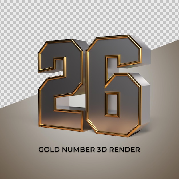 3D rendering black gold silver number 26