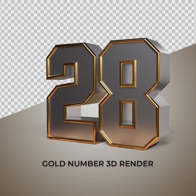 3D rendering black gold silver number 28