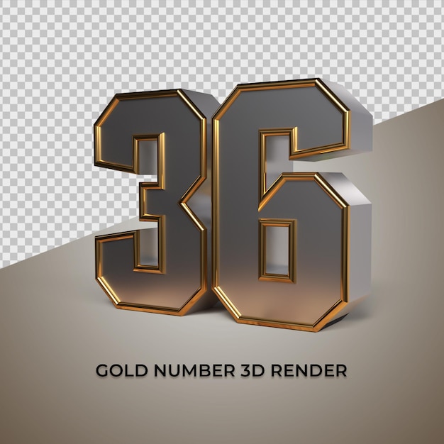 3D rendering black gold silver number 36