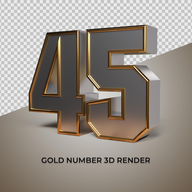 3D rendering black gold silver number 45