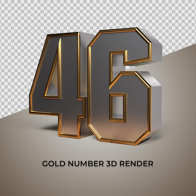 3D rendering black gold silver number 46