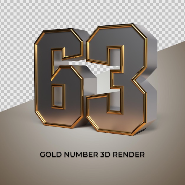 3D rendering black gold silver number 63