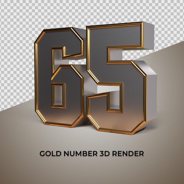 PSD 3d rendering black gold silver number 65