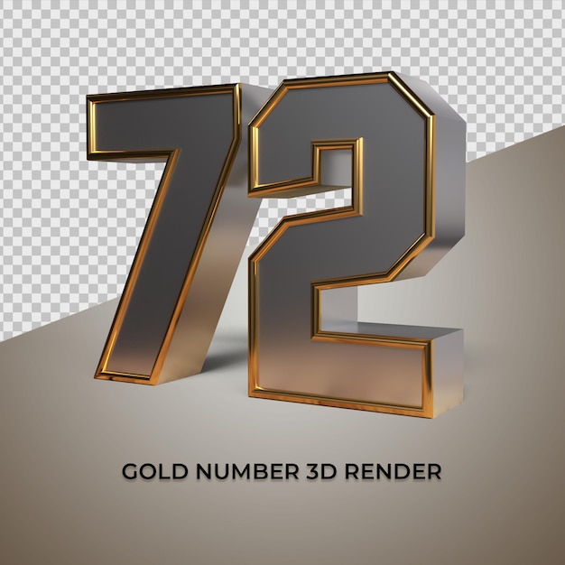 3D rendering black gold silver number 72