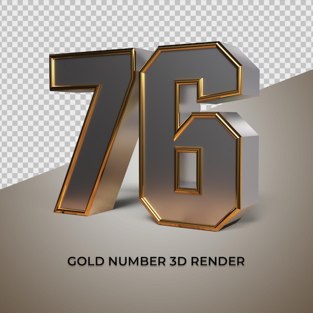 3D rendering black gold silver number 76