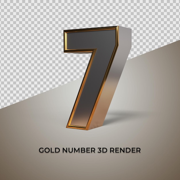 3D rendering black gold silver number 7